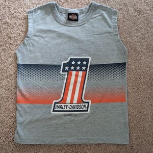 Harley-Davidson Gray and Orange Sleeveless Top